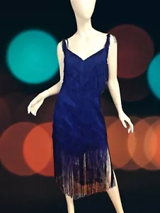 Vtg 80s 20s DOVIZIA Jane McCartney Purple FRINGE FLAPPER Cocktail SHEATH Dress - Picture 1 of 12