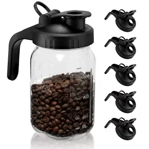 Wide Mouth Mason Jar Lids with Handle 6Pack Black Plastic Mason Jar Pour Spou... - Picture 1 of 6