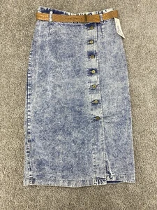 Vintage American Profile Denim Jean Skirt Sz 14 Long Acid Wash USA Button Front - Picture 1 of 12