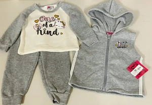 NEW Girls 3-piece Set Sweatshirt Hooded Vest Pants Outfit "Be Unique" 18M or 24M - Picture 1 of 8