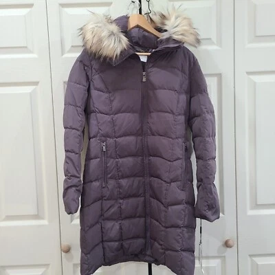 Nuevo Calvin Klein Mujer Pequeño Imitación Piel Larga Puffer Chaqueta Abrigo con Capucha Gris Foto 1 de 4