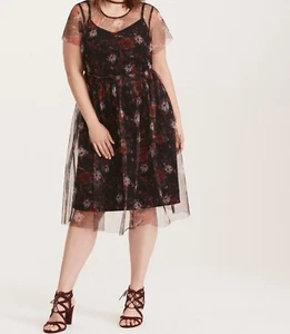 Torrid Multicolor Floral Print Mesh Lined Skater Dress Plus Sz 00 M/L 10 #C44302 - Picture 1 of 2