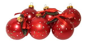 Vintage Krebs Weihnachten Glas Kugel Ornamente rot Konfetti Set 6 - Bild 1 von 7