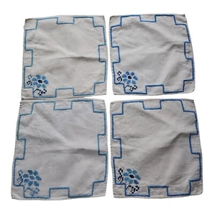 4 Linen Tea Cocktail 9"-10" Napkins Hand Embroidered Cross Stitch Clean READ - Picture 1 of 4