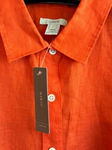 New 2011 ~J Crew Long Sleeve Shirt Button-Up Blouse 100% Linen Orange Size 6 - Picture 1 of 7