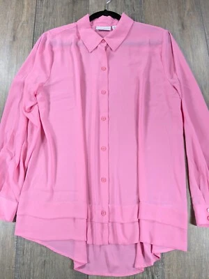 Susan Graver Tunic Top Womens 8 Medium Pink Button Up Long Sleeve Sheer Light - Image 1 of 4