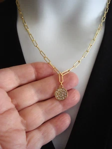 18" Heavy Gold Plated Sweat & Water Resistant Chain Rhinestone Coin Necklace - Bild 1 von 15