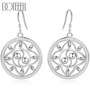 DOTEFFIL 925 Sterling Silver Circle Round Drop Earrings Lady Wedding Jewelry - Picture 1 of 6