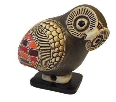 Owl Miniature Figurine Ancient Greek Color Painted Owl Museum Replica Statue 2H