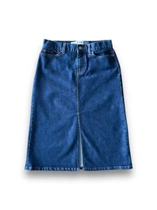 Vintage Y2K Gap Knee Length Denim Skirt Front Slit Blue Size 2 2001 00s - Picture 1 of 18