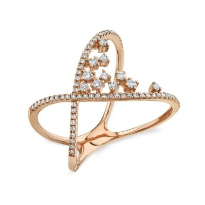 Anillo cruzado diamante X oro rosa 14K flotante redondo cruzado 0,36 quilates natural Foto 1 de 4