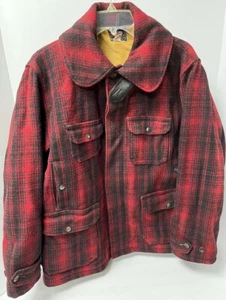 Woolrich 40’s/50’s Mackinaw Wool Jacket Size 44 Red Black Plaid Hunting Coat VTG - Picture 1 of 24