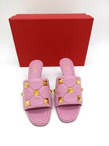 AUTH Valentino Garavani Roman Stud Matelassé Slide Sandal Size 7.5 US - Picture 1 of 9