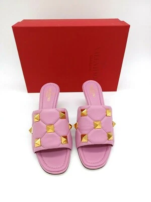 AUTH Valentino Garavani Roman Stud Matelassé Slide Sandal Size 7.5 US - Image 1 of 4