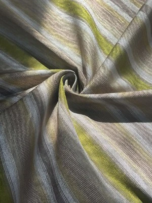Green Beige Striped Pattern Moiré Fabric By 2 Yards – Luxurious Silk. - Image 1 of 4