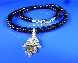 Hamsa Hand of Fatima Onyx Necklace - Picture 1 of 4