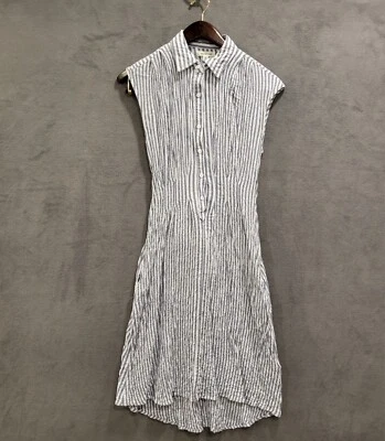 Vestido midi Max Studio para mujer azul a rayas Seersucker talla XS corbata alta-baja boho Foto 1 de 4