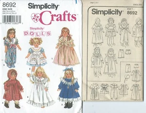 S 8692 Schnittmuster 18" PUPPENKLEIDUNG Strampler Kleider Nachthemd Pantaloons Schuhe - Bild 1 von 1