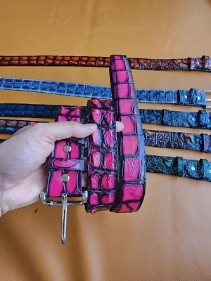 Hebilla de cinturones para hombre piel exótica 100 % genuina rosa pátina, hechos a mano Foto 1 de 4