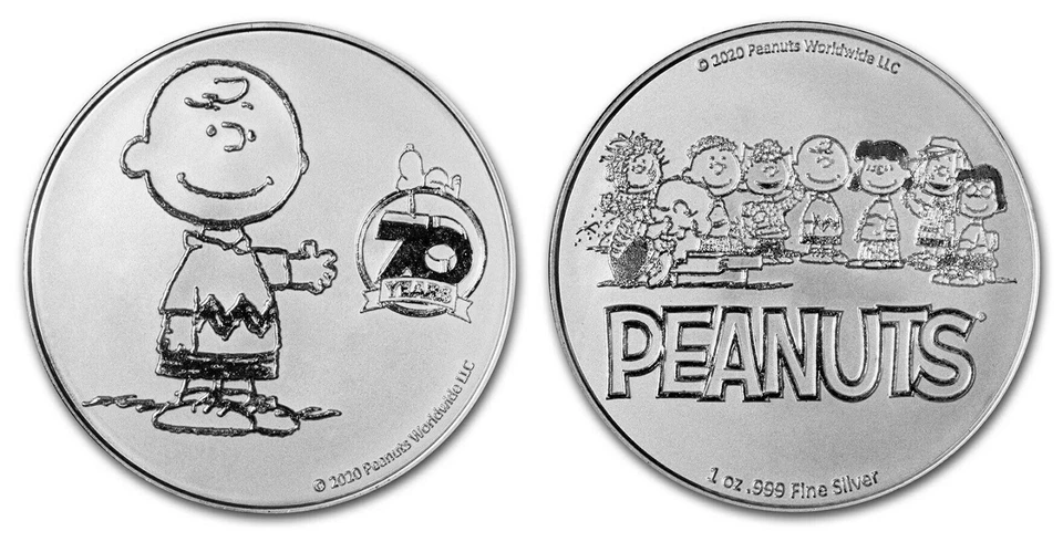 PEANUTS 2020 Charlie Brown 1 oz Silver Round 70th Anniversary Coin argento oncia - Immagine 1 di 1
