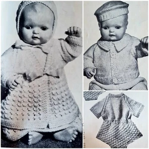 1960s Baby Doll Clothes Romper Beret Cape Penelope N33 Knitting Pattern - Bild 1 von 7