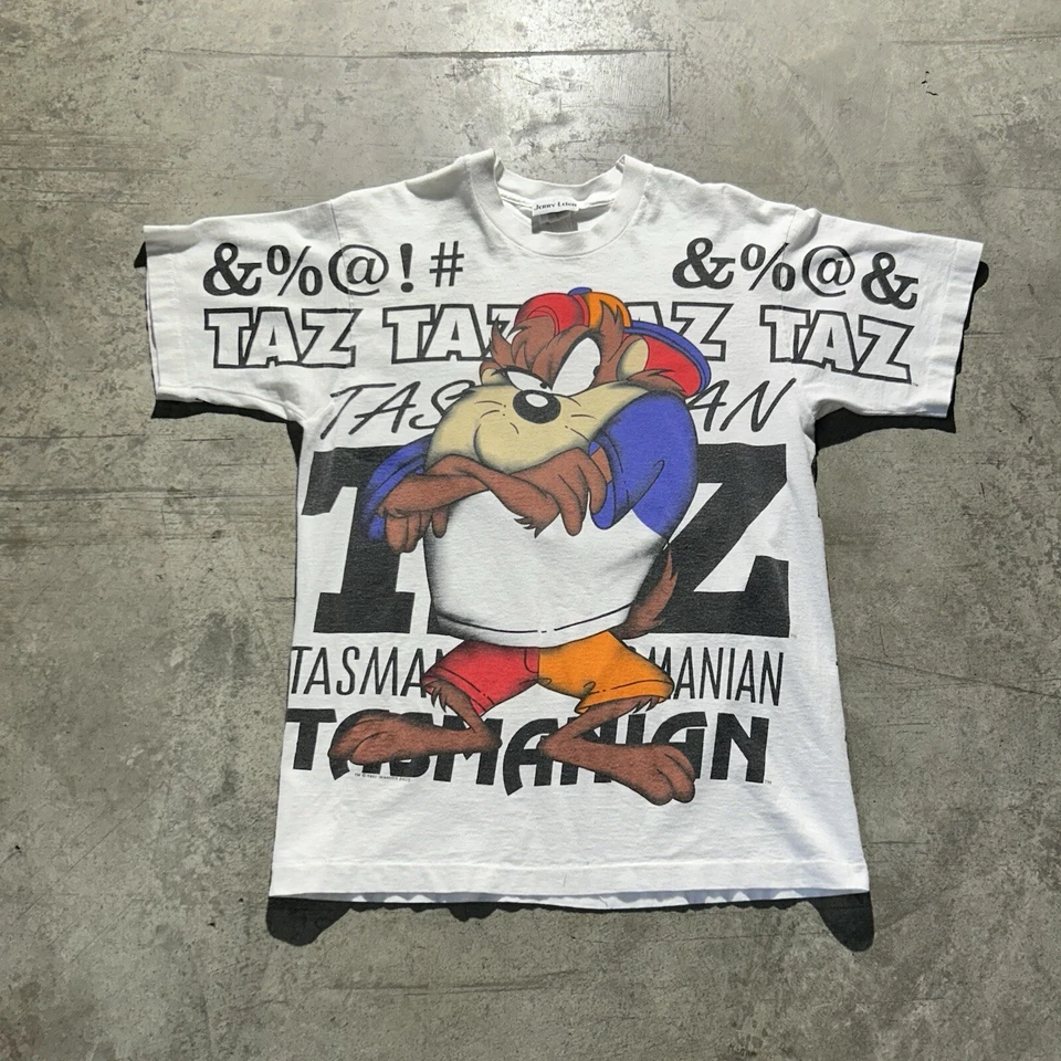 Camisa vintage 1992 Jerry Leigh Taz estampada por todas partes para hombre talla grande blanca  Foto 1 de 4