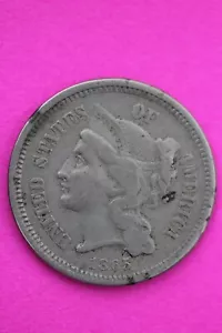 1865 Three 3 Cent Nickel Scarce Semi Key Date Type Coin Philadelphia Mint 95 - Picture 1 of 4