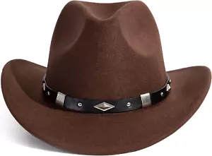 Womens Western Cowboy Hat,Roll up Cowgirl Hats,Wide Brim Fedoras Hat with Belt - Picture 1 of 12