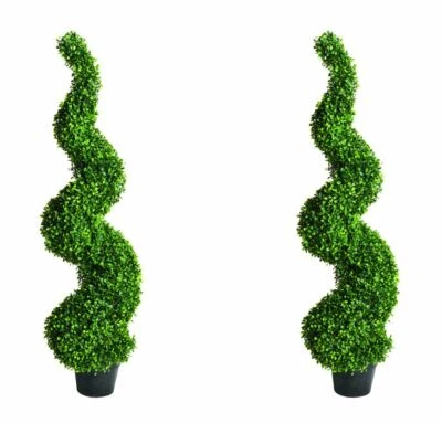 Large Artificial Spiral Boxwood Buxus Tower Plant Twist Topiary Potted Tree - Image 1 of 2