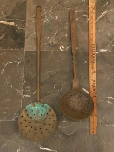 18th -19th century Colonial American Wrought Iron & Copper Skimmers Ladle 23" - Picture 1 of 4