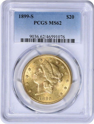 1899-S $20 Gold Liberty Head MS62 PCGS Cover