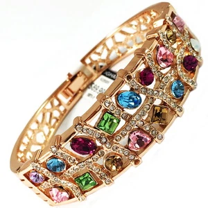 Brazalete DORADO grande hecho con CRISTAL ancho multicolor de cristal Swarovski - Imagen 1 de 4