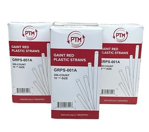Plastic Straws Wrapped 1200Ct - 10 inch Jumbo Drinking Straw RED - Picture 1 of 5