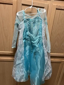 Disney 5/6 Toddler Long Sleeve Lace and Glitter Blue Princess Dress With Cape - Picture 1 of 3