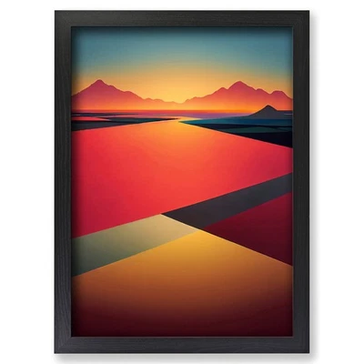 Framed Abstract Art Mountain Sunset No.5 Wall Art Canvas Print Poster Picture - Image 1 of 4