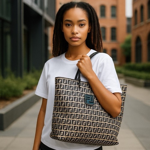 Borsa tote FENDI Zucchino tela pelle nera grigia monogramma autentica usata in ottime condizioni