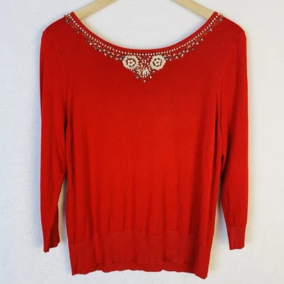 Suéter Apostrophe Feminino Vermelho Tamanho 10-12 P Natal Strass Decote Pérola - Imagem 1 de 4