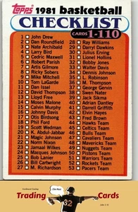 1981-82 Topps #E93b Checklist: 1-110 Basketball Card VG/EX + No Ink - Bild 1 von 2