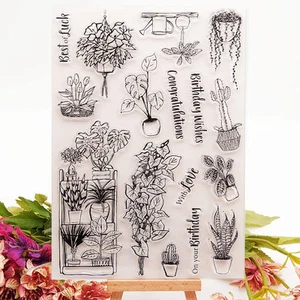 Spring Potted Plants Flowers Clear Stamps Silicone Stamp Cards with Sentiment... - Picture 1 of 6
