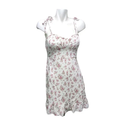 Mini vestido de cabaña Hollister blanco delicadas flores Babydoll para mujer S correa de corbata Foto 1 de 4