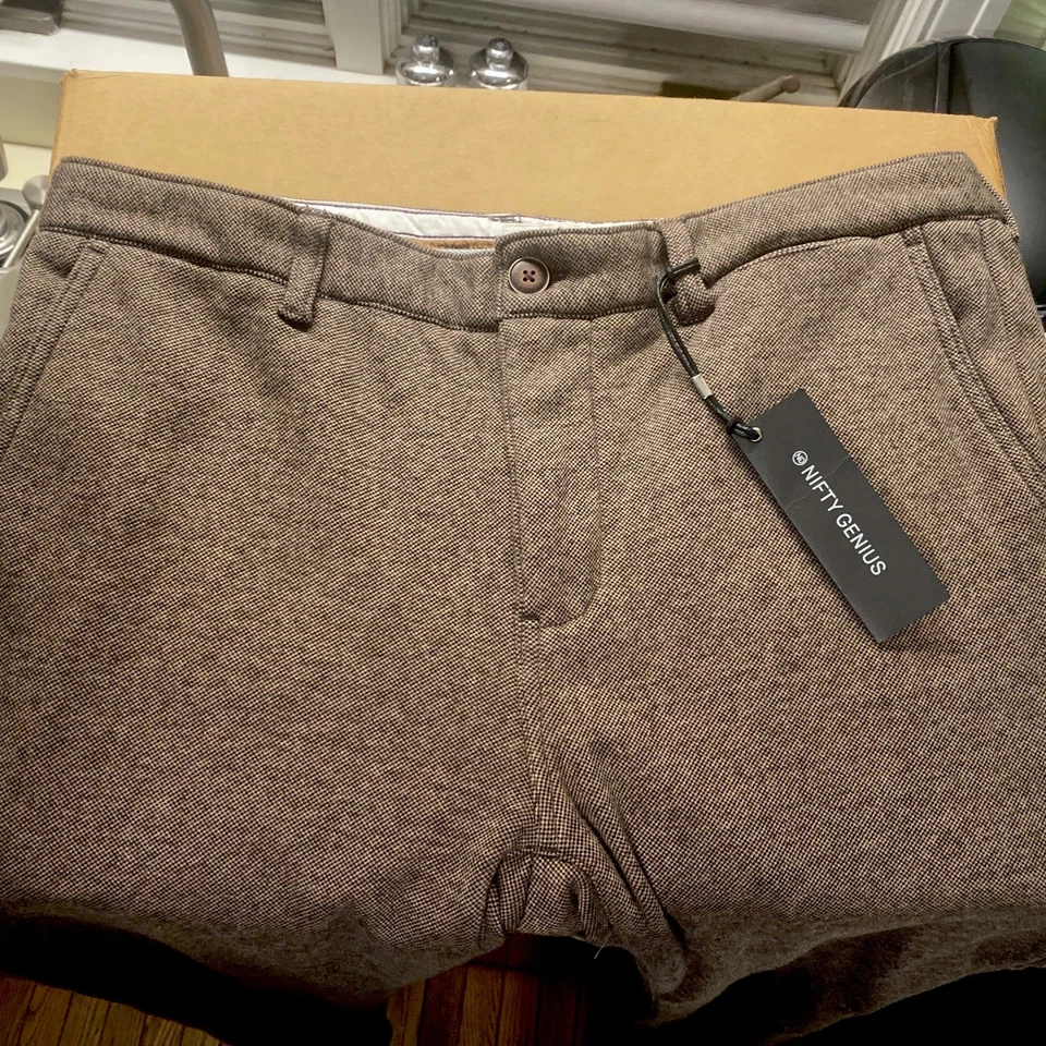 NUEVO Pantalón de Vestido Nifty Genius Pierna Recta Calce Regular Kahki Espiga 34x34 Nuevo con Etiquetas Foto 1 de 4