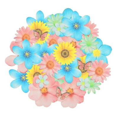 55 Piezas Flores Comestibles Cupcakes Toppers Oblea Papel Comestible Flores Decoración de Pasteles Foto 1 de 4