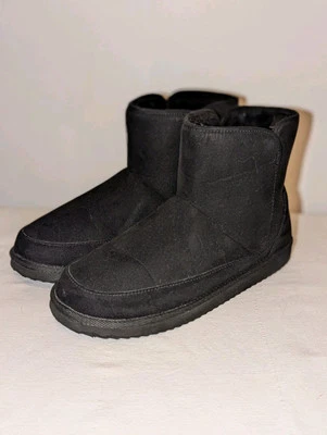 Botas/zapatillas botines acogedoras azul marino antiguas forradas de piel de gamuza sintética negras - talla 8 excelente estado Foto 1 de 4