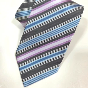 Vintage Valerio Garati Herrenkrawatte 100 % Seide blau lila schwarz diagonale Streifen 58 x 4 - Bild 1 von 9