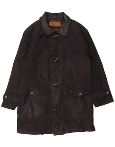 SALVATORE FERRAGAMO Mens Duffle Leather Coat IT 52 XL Black Leather DM49 - Picture 1 of 4