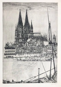 Grabado grabado Alfred Will Kölner Dom Colonia firmado 1928 - Imagen 1 de 1