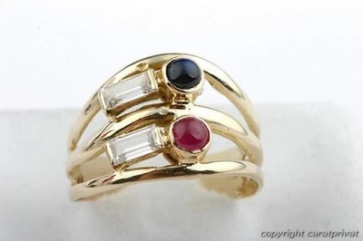 Kristall Ring 14kt 585er Gold Saphir Rubin   - Bild 1 von 4