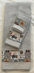 Ocean Beach Shell Turtle Whale Bathroom Decor Bath HandTowel Wash Cloth Set 3pc - Picture 1 of 5