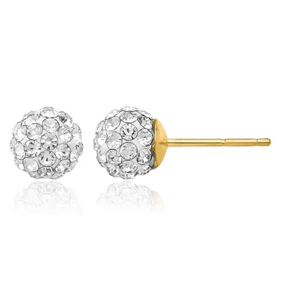 14K Solid Yellow Gold 6mm Crystals Ball Stud Earrings - Image 1 of 4