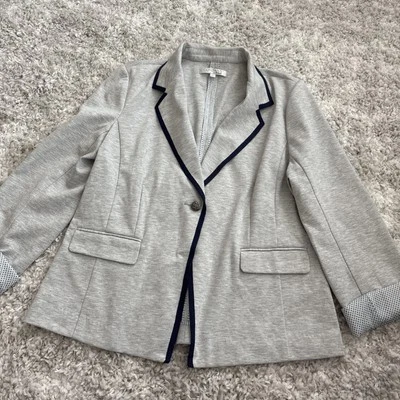 Blazer Company Ellen Tracy feminino cinza jersey jaqueta de malha botão tamanho G  - Imagem 1 de 4
